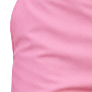 Close-up of pink golf shorts showing the stitching along a pocket edge.