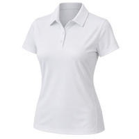 Plain white short-sleeve women's polo shown for comparison.