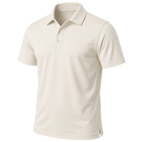 Plain cream polo shown against a dark background for comparison.