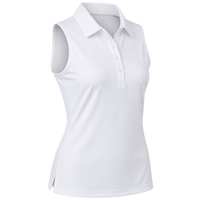 Plain white sleeveless polo shown for comparison.