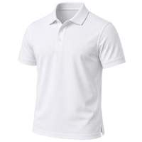 Plain white polo shown for comparison.