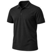 Plain black polo shown for comparison.