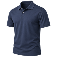 Plain navy short-sleeve polo shown against a dark background for comparison.