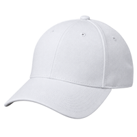 Plain white curved-brim cap shown for comparison.