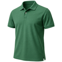 Angled view of a plain green short-sleeve polo shown for comparison.