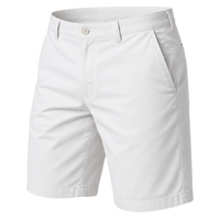 Plain white shorts with a button waist and angled front pockets, shown for comparison.