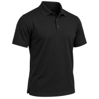 Plain black polo shown for comparison.