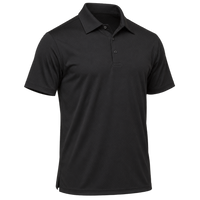 Plain black short-sleeve polo shown against a dark background for comparison.