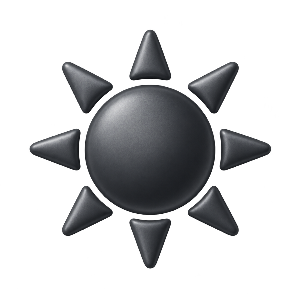 Dark grey sun icon with pointed rays.