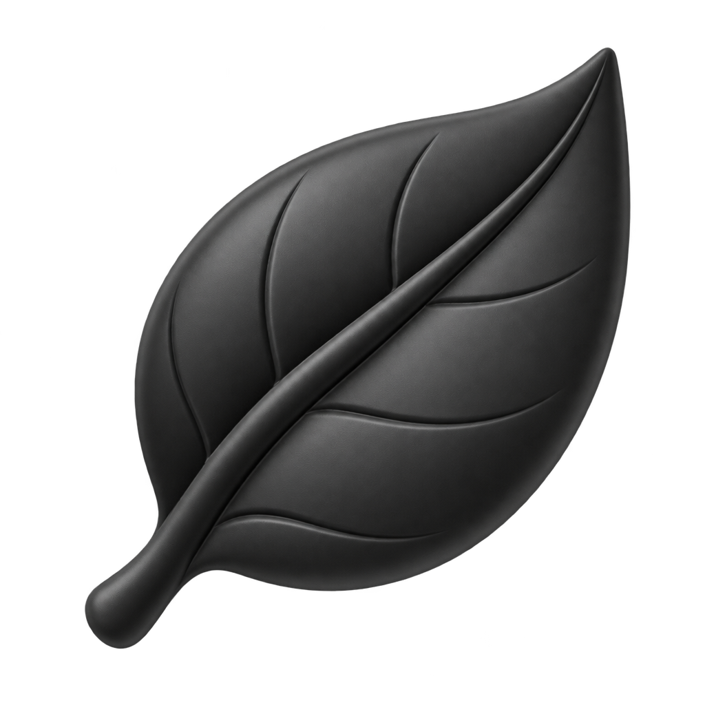 Black leaf icon with softly lit edges.