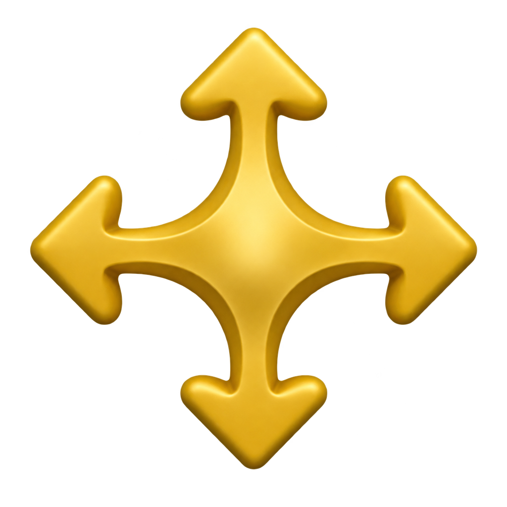 Four yellow arrows pointing up, down, left and right.