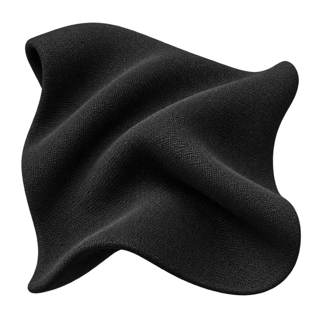 Illustration of folded black fabric showing its fine textured surface.
