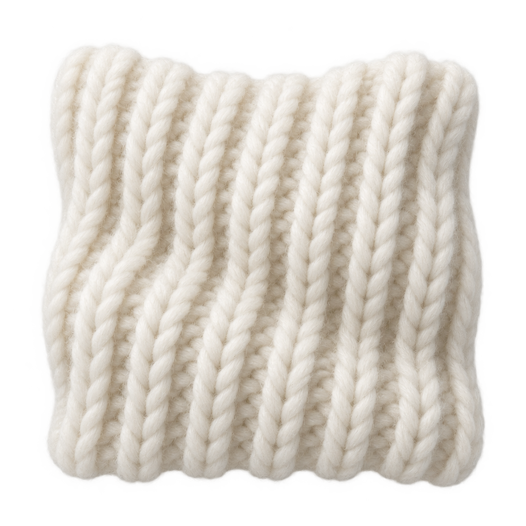 Close-up illustration of cream-colored ribbed knit stitches.
