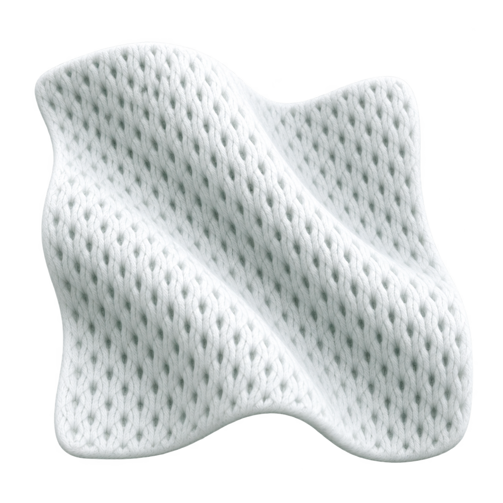 Illustration of a curved white mesh-textured fabric swatch.