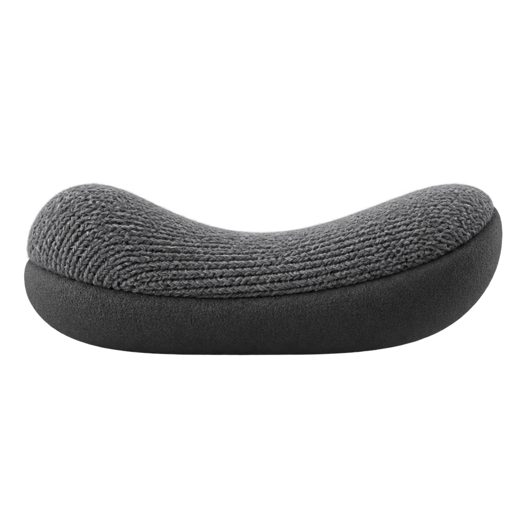 Illustration of a curved grey textured cushion.