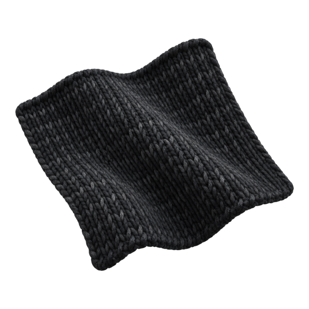 Textured black fabric swatch folded into a shallow wave.