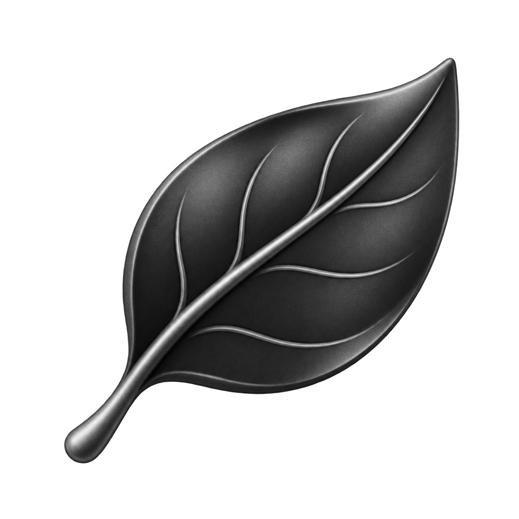 Outlined leaf icon against a dark background.