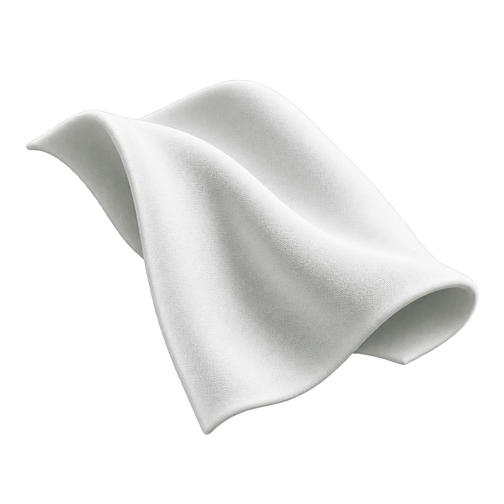 Illustration of a softly folded white fabric swatch.