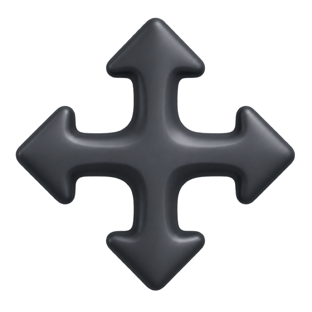 Four dark grey arrows pointing up, down, left and right in an illustration of stretch.