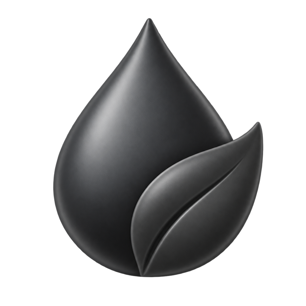 Black water-droplet and leaf icon.