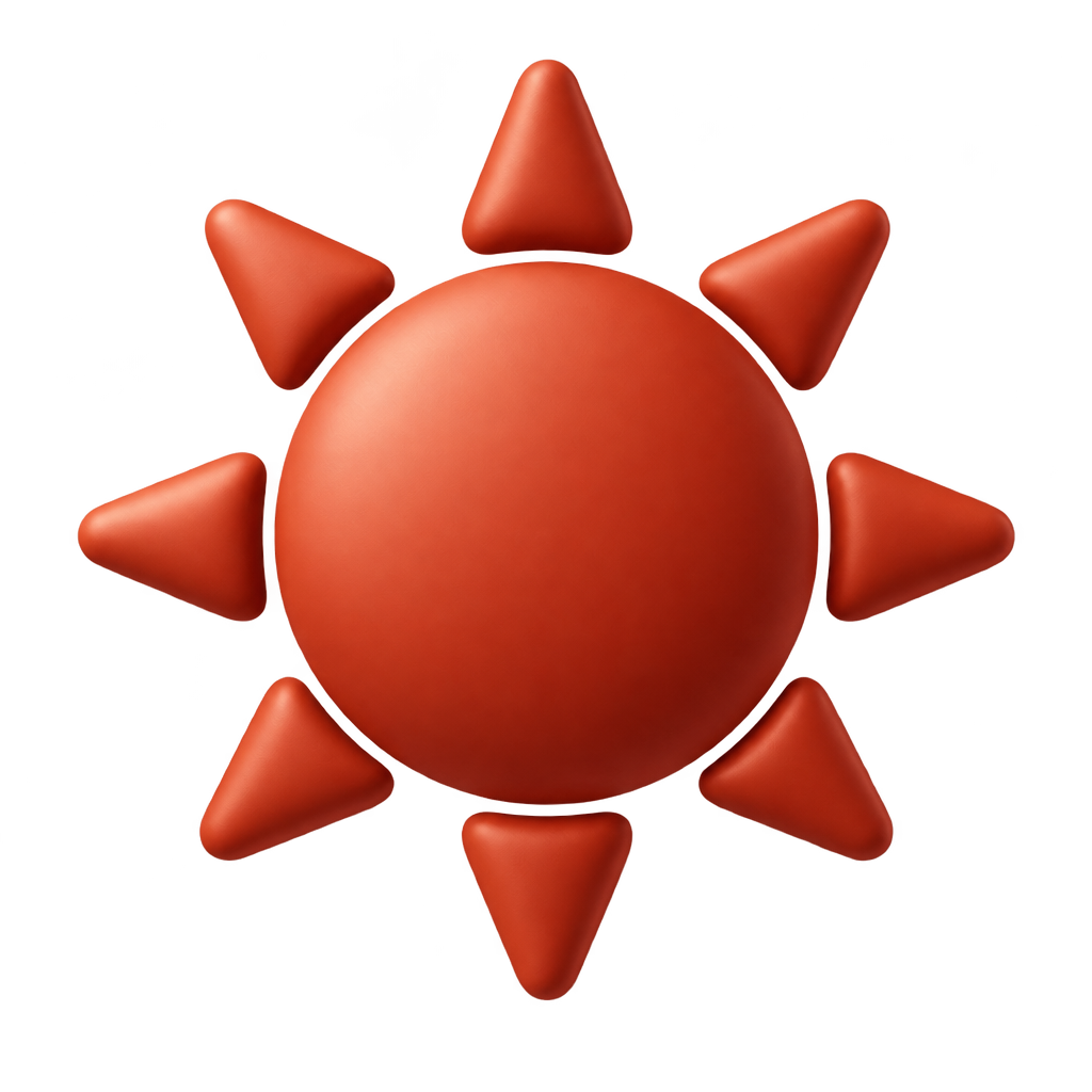 Red sun icon with pointed rays.