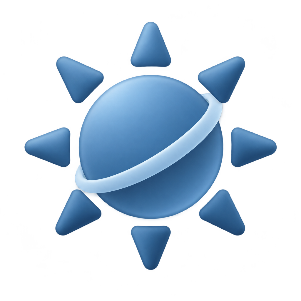 Blue sun icon crossed by a curved pale band.