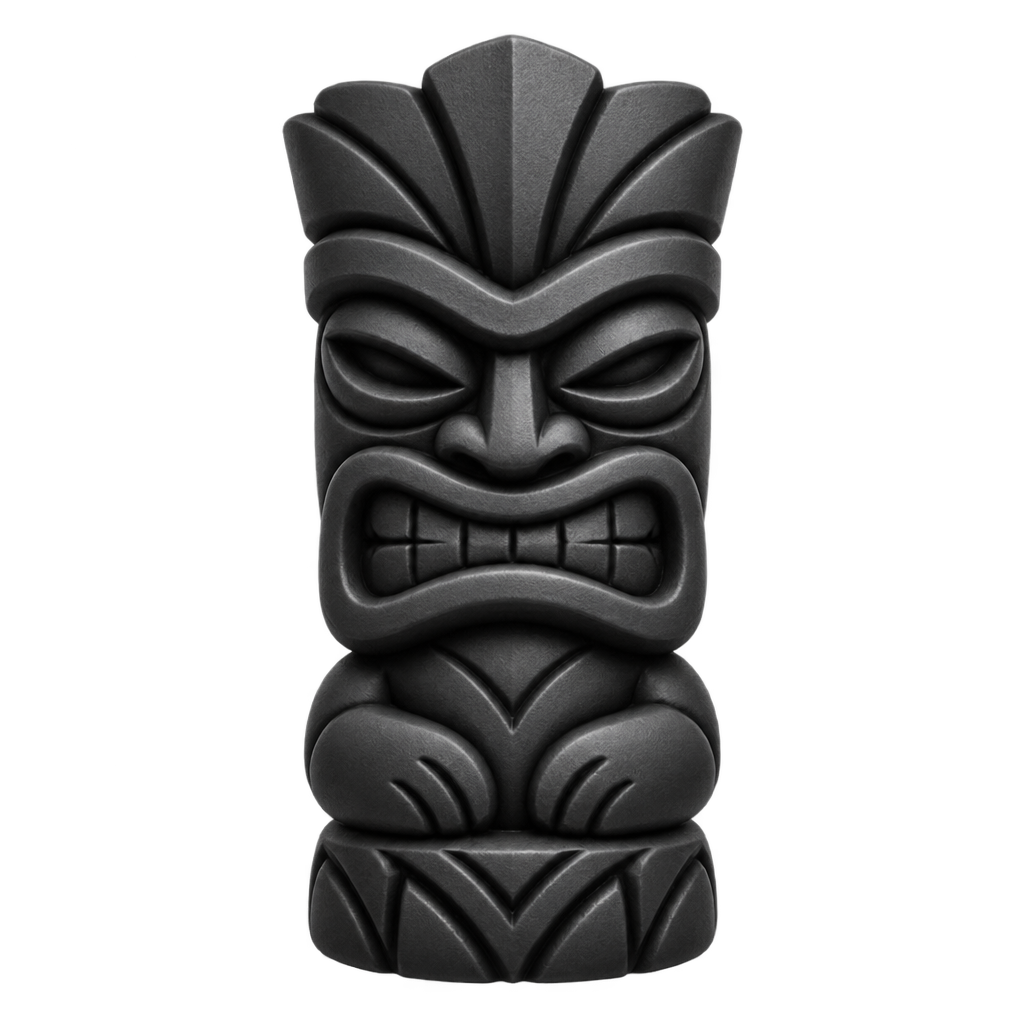 Black tiki-mask illustration.