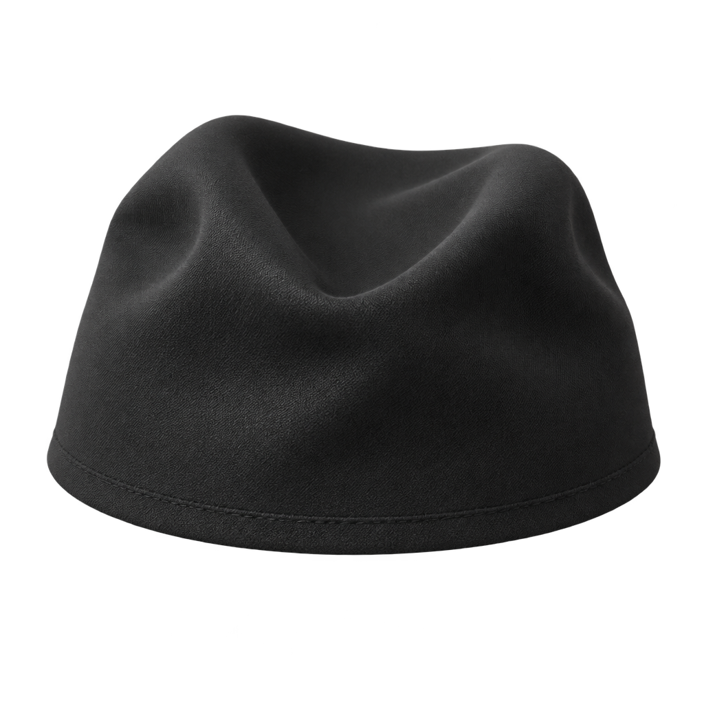 Illustration of a softly folded black hat crown.