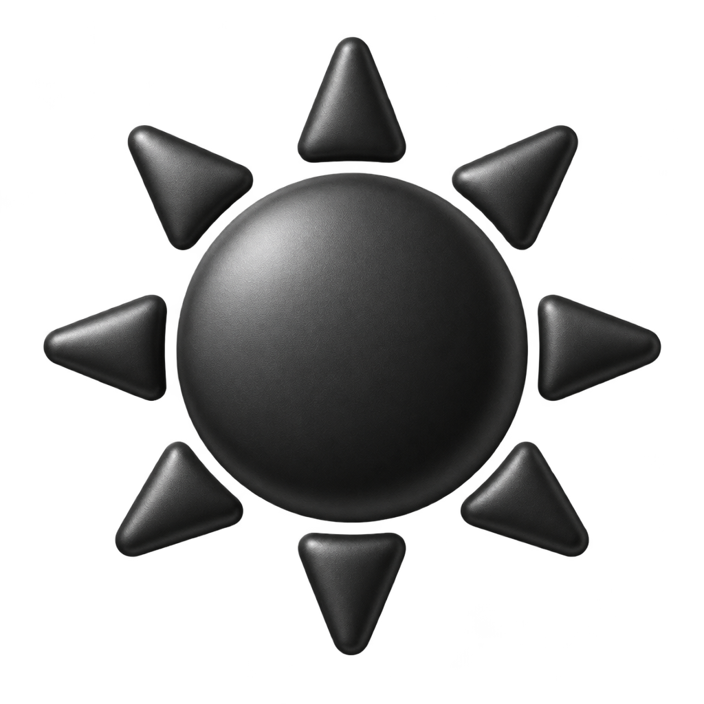 Black sun icon with pointed rays.