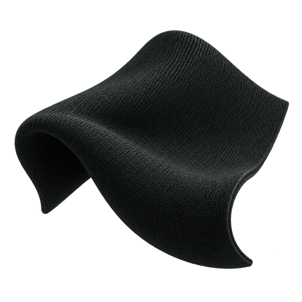 Illustration of a folded black knitted swatch.