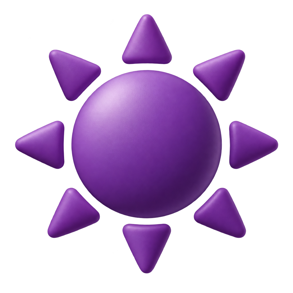 Purple sun icon with pointed rays.