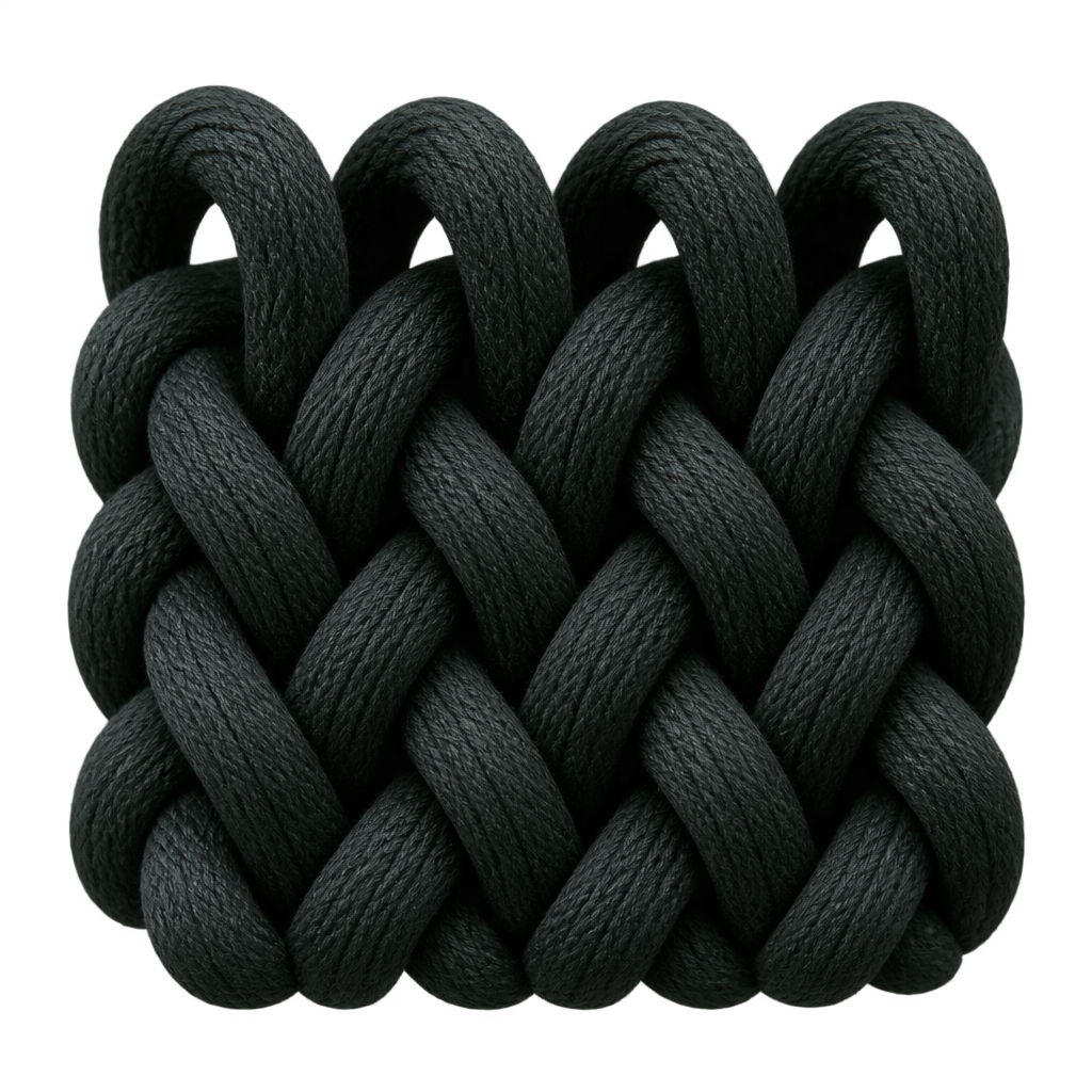 Illustration of enlarged dark interlocking knit stitches.