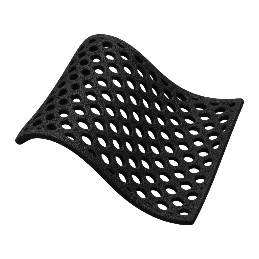 Illustration of a black perforated mesh swatch.