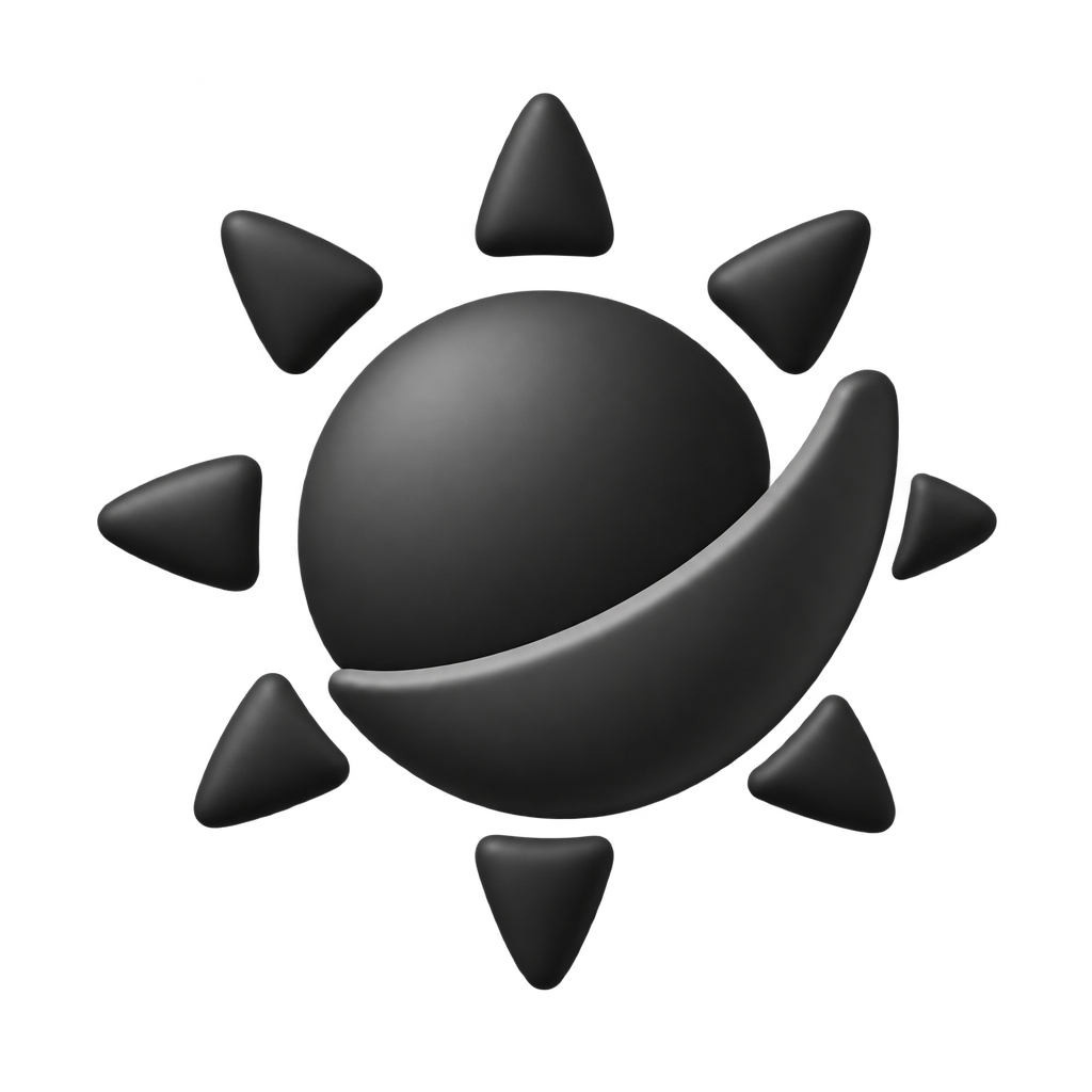 Dark sun icon crossed by a curved band.