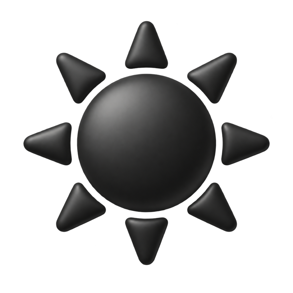 Black sun icon with pointed rays.