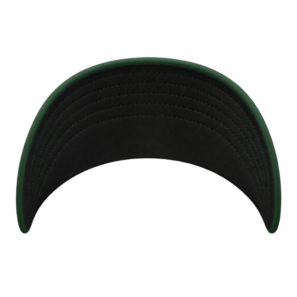 Illustration of a curved black cap brim.
