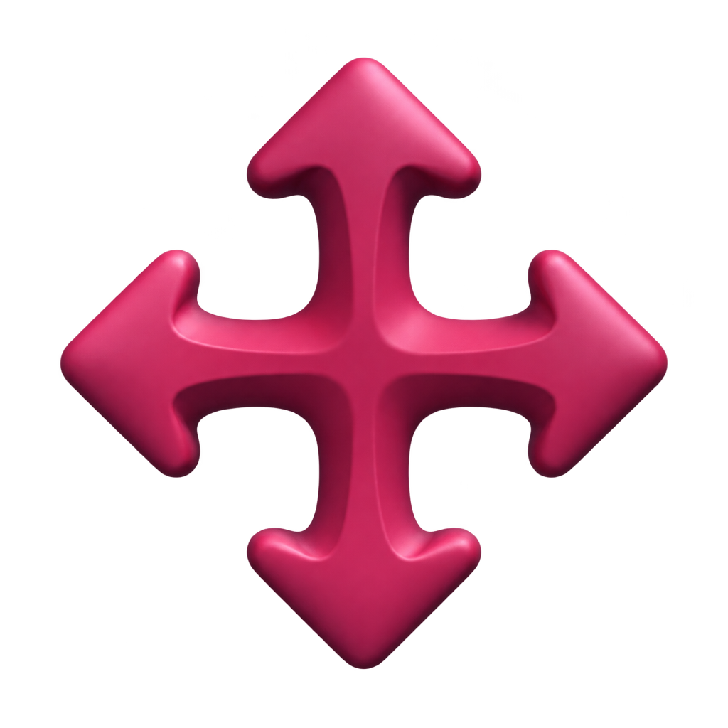 Four pink arrows pointing up, down, left and right.