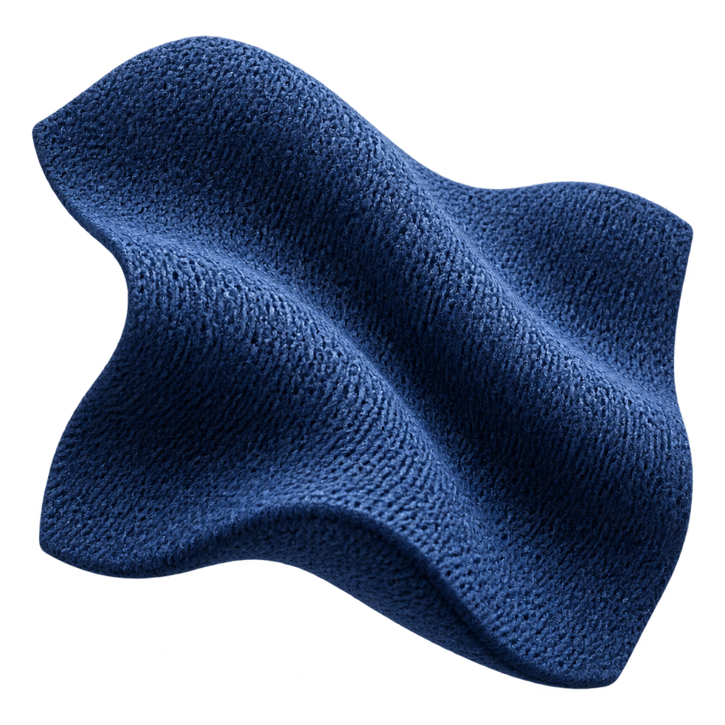Illustration of a folded blue knitted fabric swatch.
