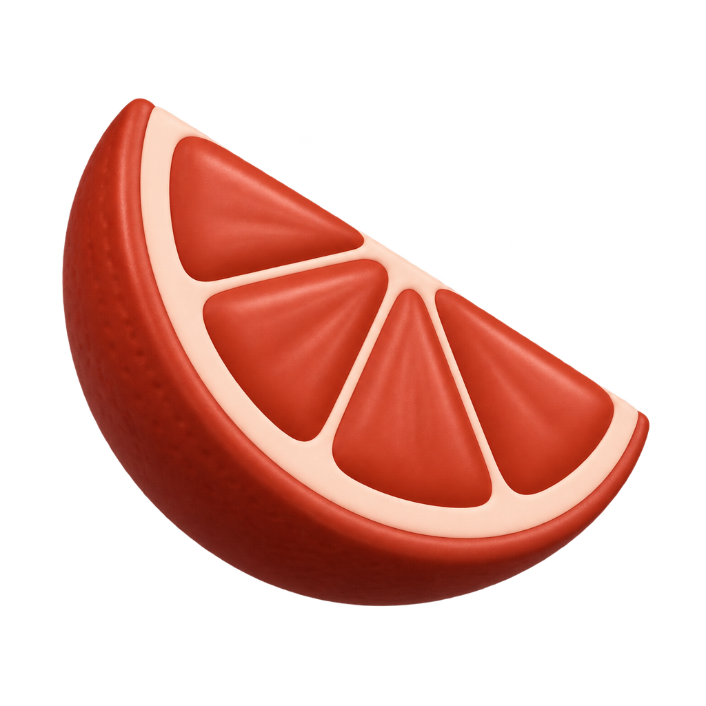Glowing red citrus-wedge illustration.
