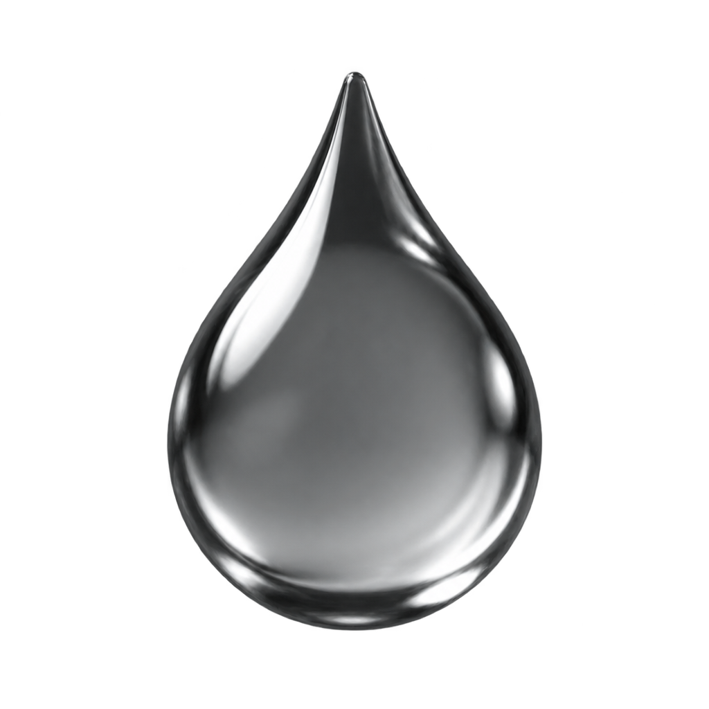 Clear water-droplet illustration against a black background.