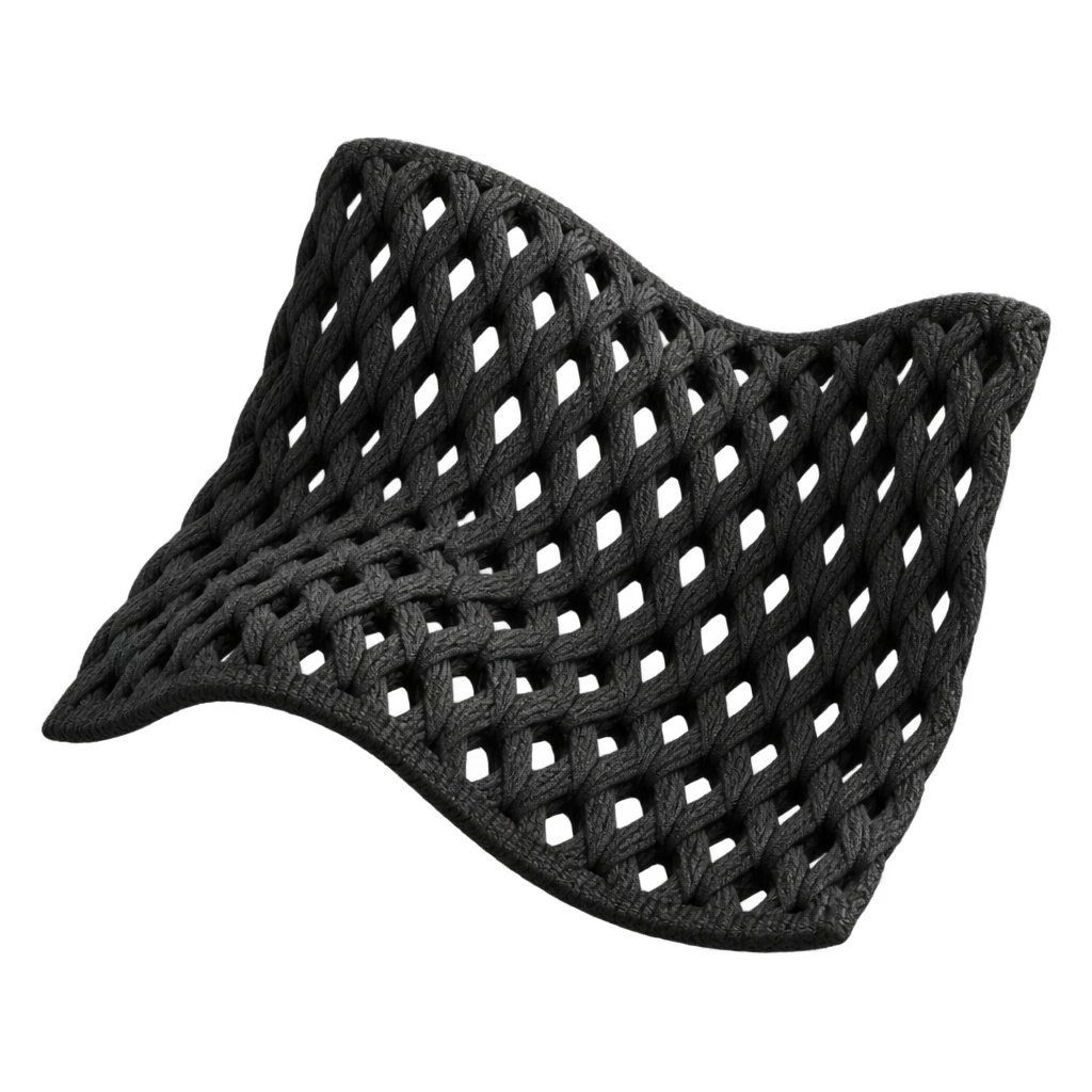Illustration of a curved black mesh swatch.