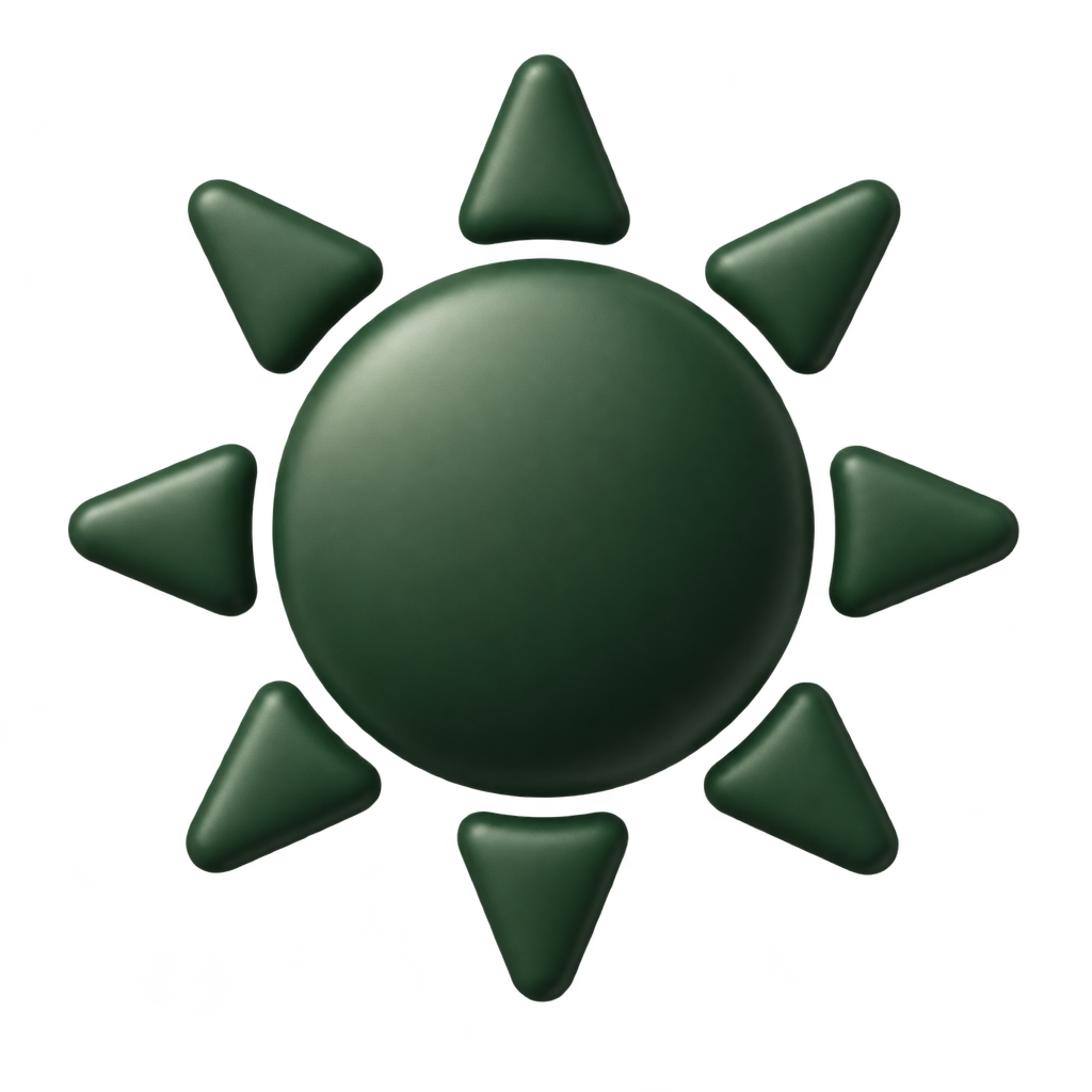 Dark green sun icon with pointed rays.