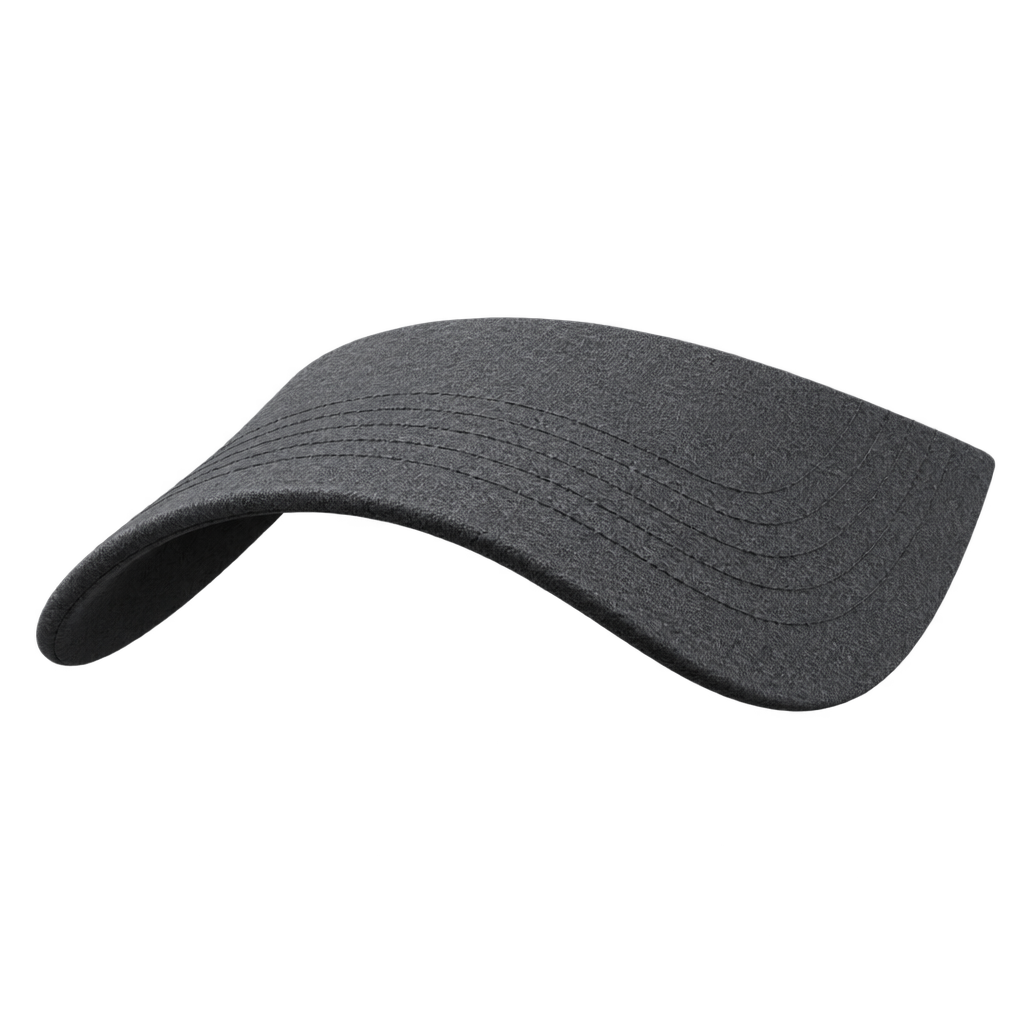 Illustration of a curved dark grey cap brim.