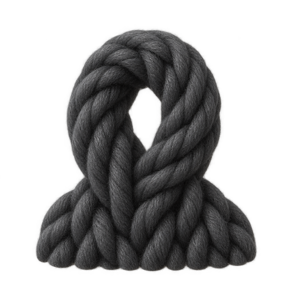 Illustration of thick grey fibers twisted into a loop.