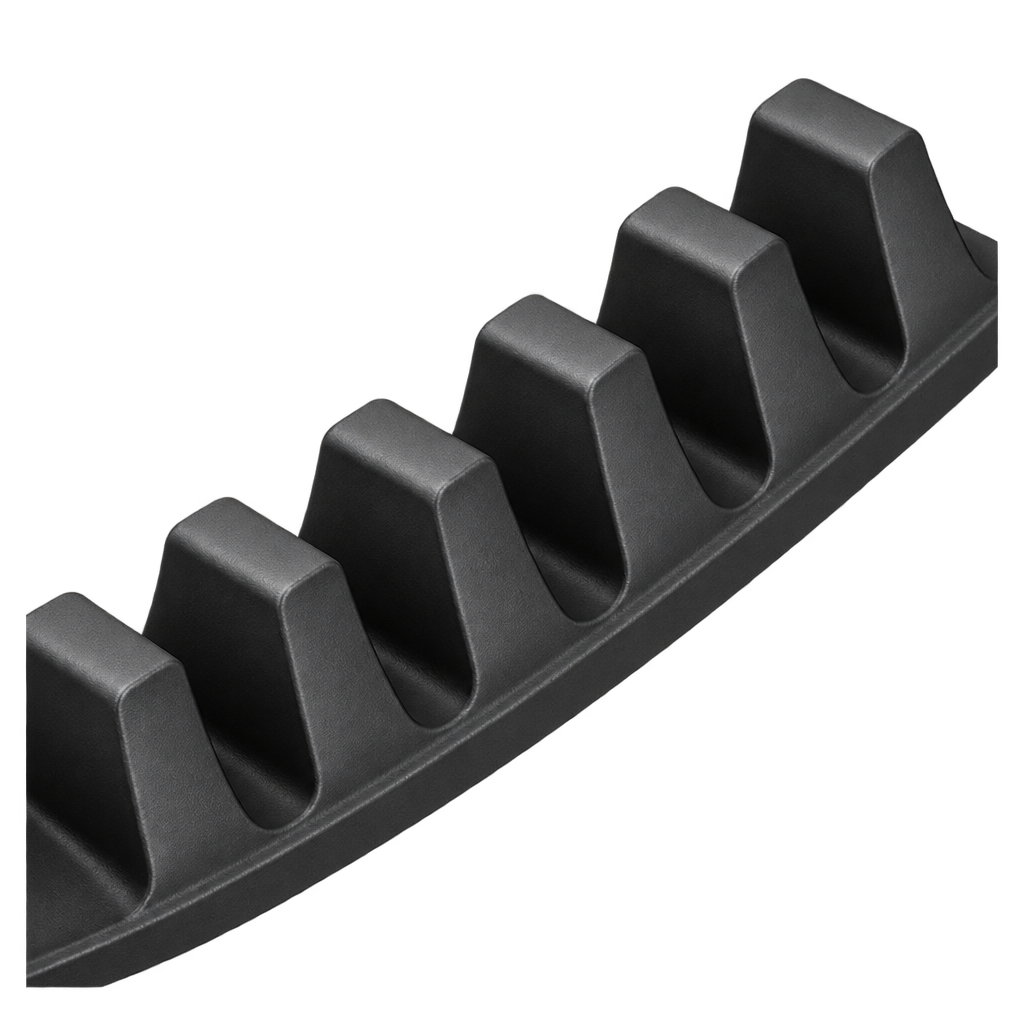 Illustration of a black toothed ratchet track.