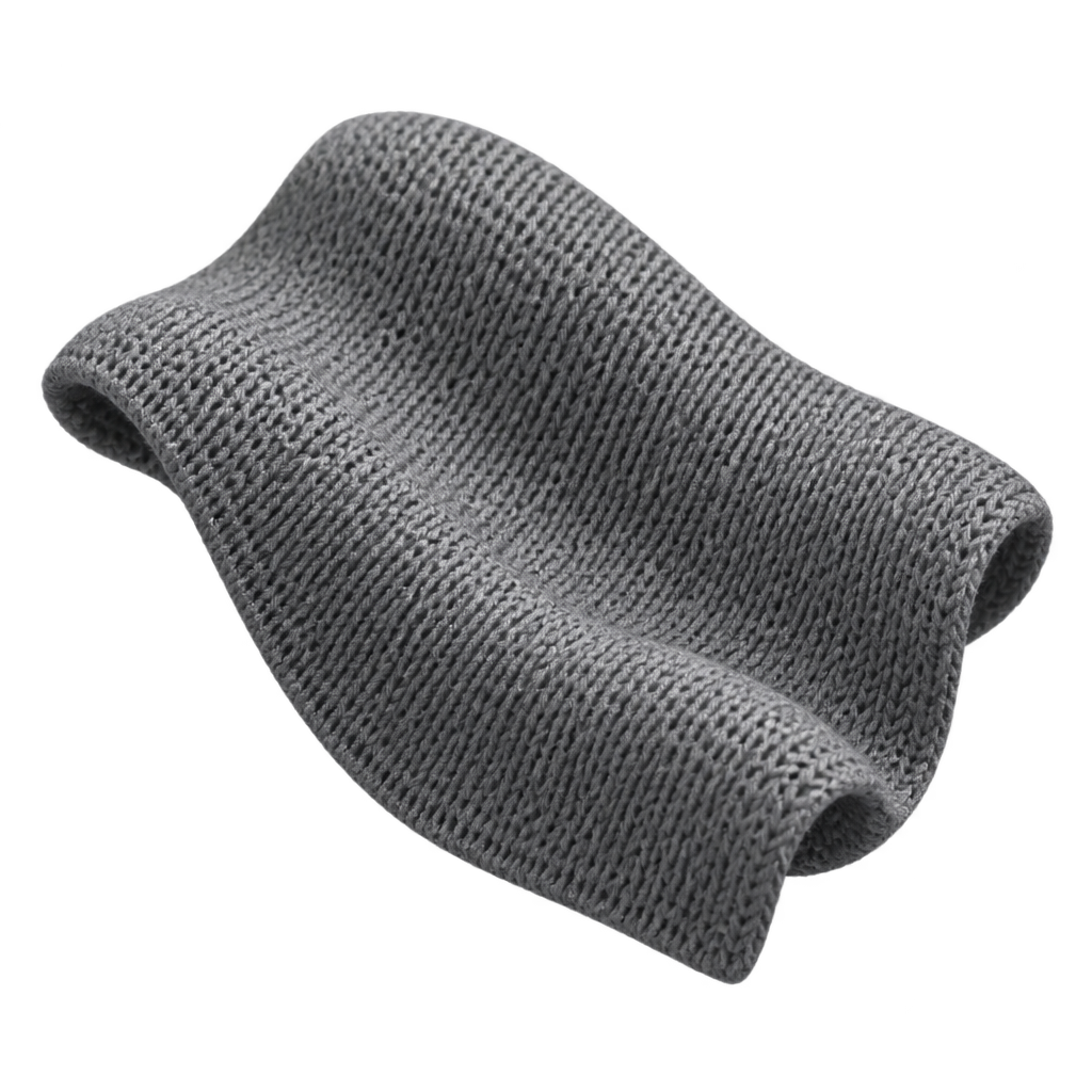 Illustration of a folded grey knitted fabric swatch.