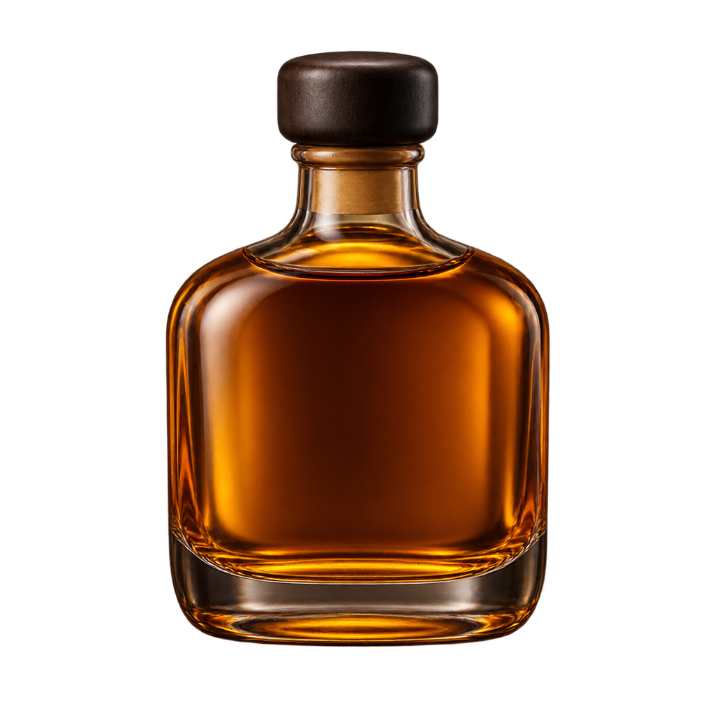 Illustration of a bottle containing amber liquid.