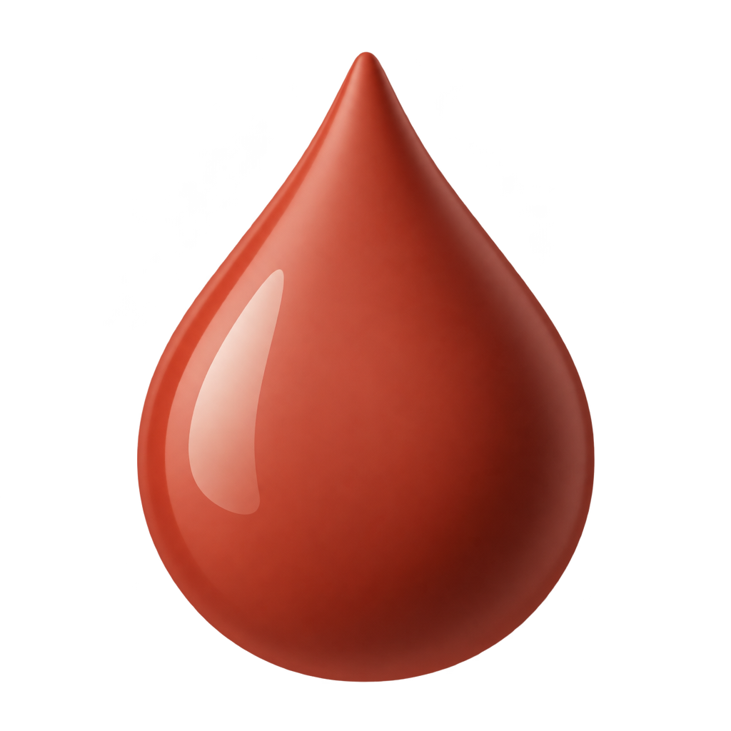 Glowing red water-droplet icon.