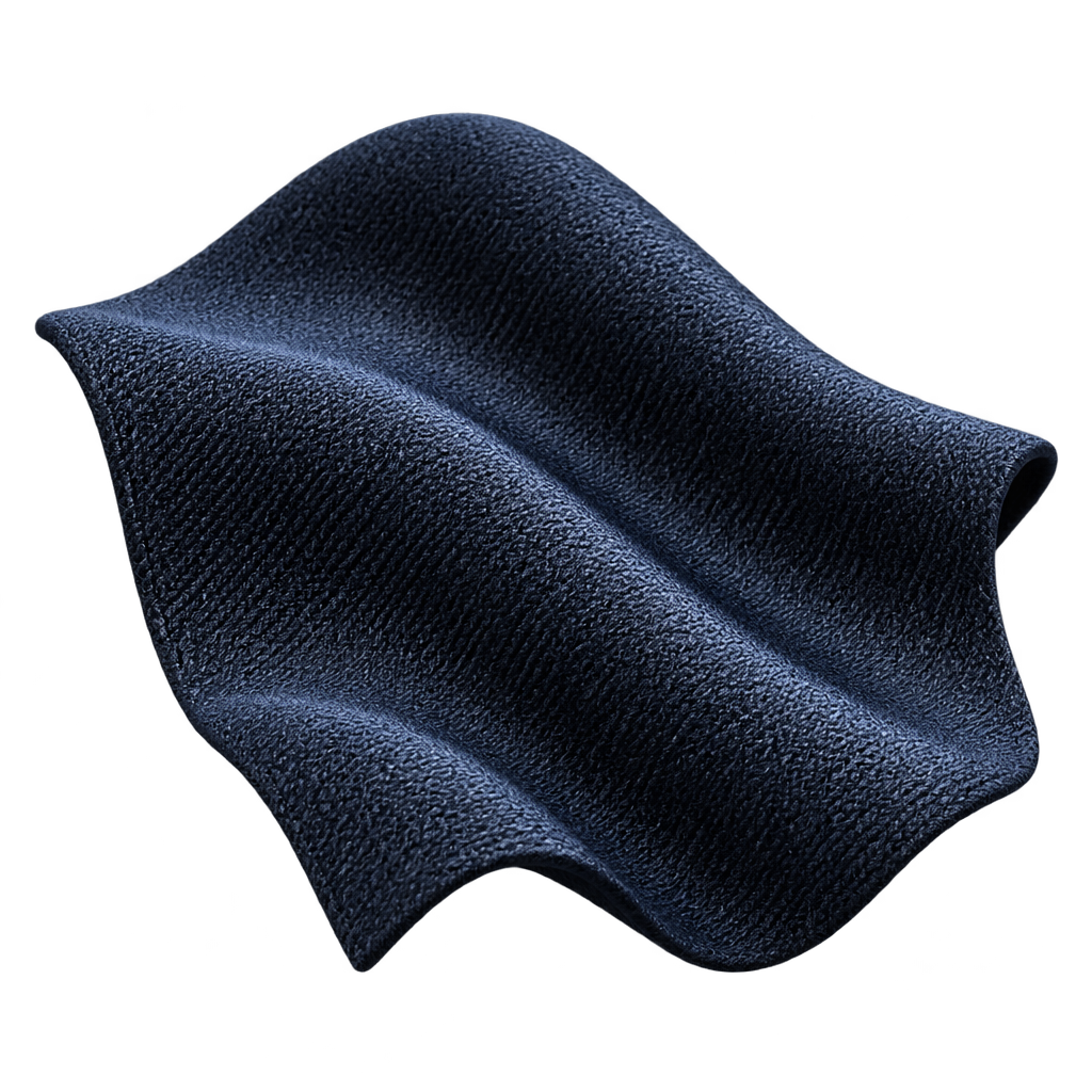 Illustration of a softly folded navy knitted fabric swatch.