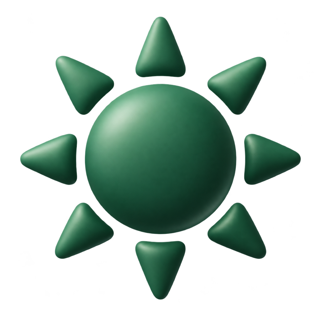 Green sun icon with triangular rays.